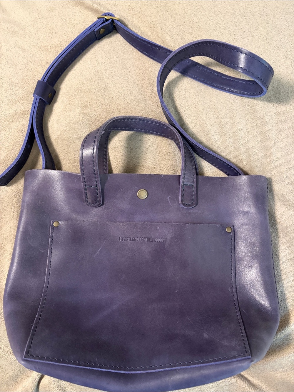 Purple/Blue Leather Crossbody Tote - Portland Leather